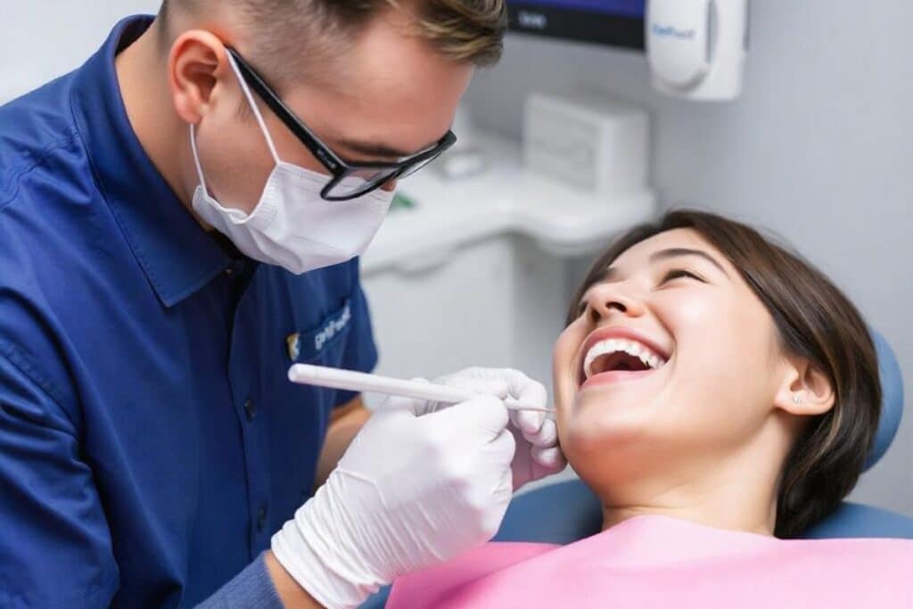 A periodontist treating gum disease prevention to a patient in Houston