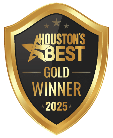 Houston's Best Gold Winner 2025 award badge for dental excellence.