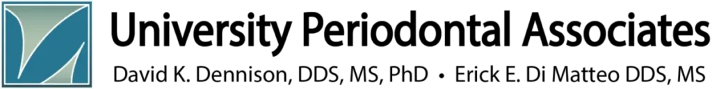 University Periodontal Associates logo with dentist names and credentials displayed.